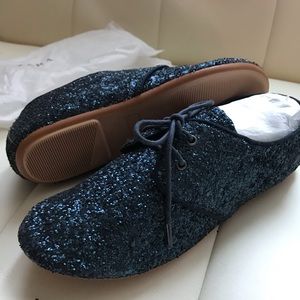 💎 Zara Girls Navy Glitter Oxford Lace Shoes NEW